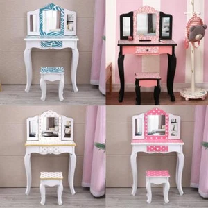 Children Girls Vanity Makeup Kids Dressing Table Set w/Stool Christmas Gift - Picture 1 of 10