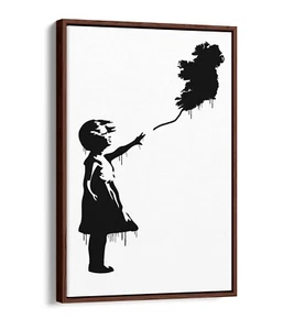 BANKSY IRLANDA PALLONCINO RAGAZZA GRAFFITI - STAMPA ARTE DA PARETE SU TELA EFFETTO GALLEGGIANTE INCORNICIATA - Foto 1 di 12