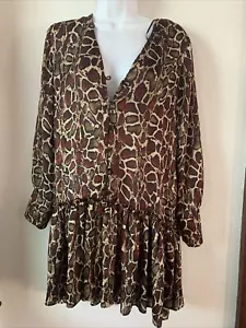 ZARA Women's M Dropwaist Ruffle Animal Print Red Black Mini Tunic Dress new - Picture 1 of 9