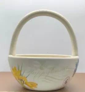 Ceramic Floral Easter Bowl Basket w/ Handle, Blossoms & Blooms 6” Diameter - Picture 1 of 8