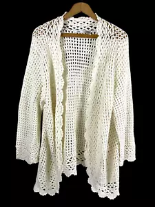 Maglione cardigan maglia aperta all'uncinetto taglia 3X bianco spiaggia aperto davanti Cottagecore - Foto 1 di 10