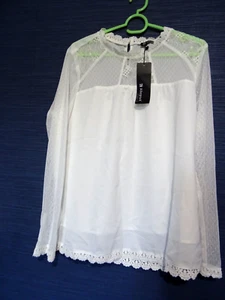 medium white blouse keyhole neck lace sleeve ALLEGRA K new with tags - Picture 1 of 8