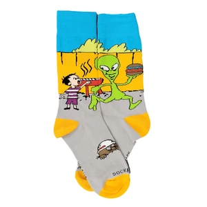 Alien Stealing a Hamburger at a BBQ Socks from the Sock Panda (Adult Small) - Picture 1 of 5