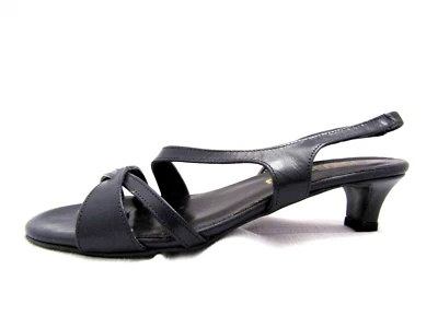 MAGDESIANS BLACK FAUX LEATHR LOW-HEELS PUMPS MULES OPEN-TOE SLINGBACK SANDALS 7M - Image 1 of 4