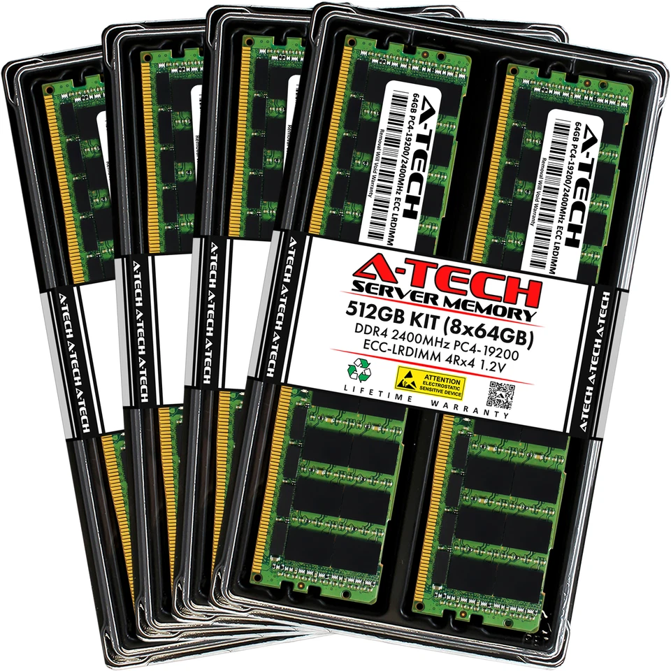 A-Tech 512GB 8x 64GB 4Rx4 PC4-19200 ECC Load Reduced LRDIMM Server Memory RAM - Image 1 of 4