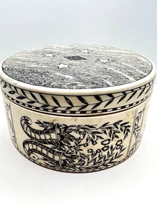 Vintage Wedgwood 19. Jh. Whalebone Scrimshaw Box geschnitzt Schiff geätzt Box mit Deckel SCHÖN! - Bild 1 von 12