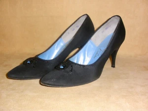 60er Jahre schwarzes Stoffkleid High Heels Größe 7AA von Jacques Heim - Bild 1 von 7