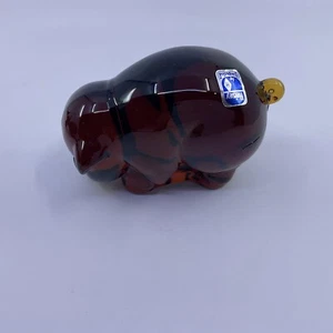 Estatuilla de animal de vidrio Heisey de ámbar imperial mamá cerdo cerda 200 con pegatina de papel de aluminio - Imagen 1 de 8
