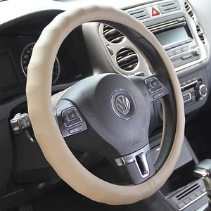 Beige PVC Leather Car Steering Wheel Cover Slip-on High Quality 58003 14.25"-15" - Picture 1 of 6