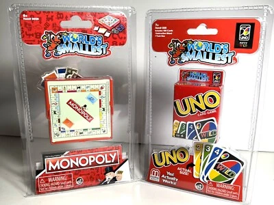 Set Of 2 World's Smallest UNO And Monopoly Games Mattel Hasbro Travel Games New - Image 1 of 4