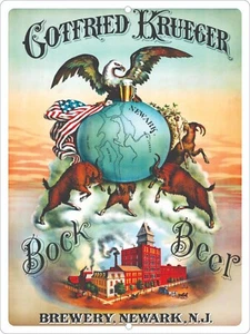 Letrero de cerveza Gottfried Krueger Bock Newark NJ metal 9x12 EE. UU. envío gratuito - Imagen 1 de 5