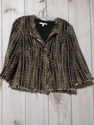 Blazer Cabi Damas Mediano Dorado Tweed Mezcla Lana Foto 1 de 4