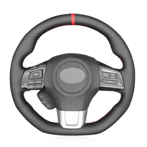 Black Leather Red Marker Car Steering Wheel Cover for Subaru WRX (STI) Levorg - Picture 1 of 14