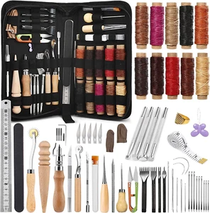 60 Pcs Leather Working Kit Leather Sewing Kit Leather Craft Tools with Storage B - Picture 1 of 12