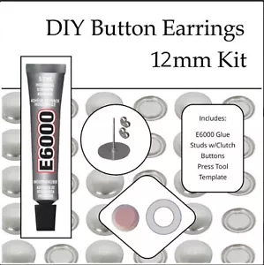 12mm Earring Kit Fabric Self Cover Button DIY KIT Stud Stainless Steel ( with va - Picture 1 of 5