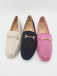 Ballerina Damen Schuhe Strass Mokassin Loafer Sommer Schwarz Beige Rosa Gr.36-41 - Bild 1 von 52