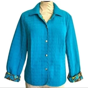 Briggs New York Turquoise Teal Quilted Snap Button Up Collared Jacket 16 Petite - Picture 1 of 12