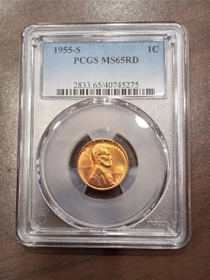 1955-S Wheat Cent - MS65RD - Fourescent Woodie - PCGS - Image 1 of 4