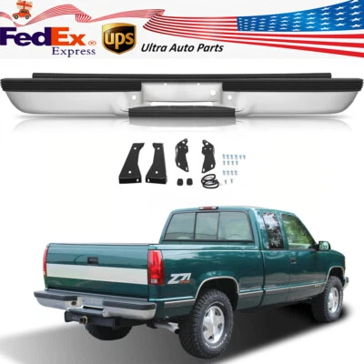 Chrome Rear Step Bumper For 1988-2000 Chevy Silverado GMC Sierra C/K 1500 2500 - Image 1 of 4