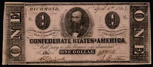 1863 $1 BETTER GRADE Confederate States of America, Richmond, VA! - Picture 1 of 2