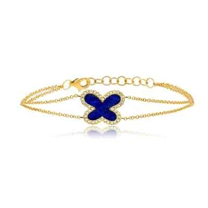 Brazalete Mariposa Oro Amarillo 14K Diamante Lapislázuli Natural Certificado 0.88CT - Imagen 1 de 2