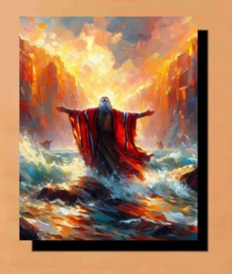 Pintura al óleo envuelta en lienzo obra de arte de Moisés Diez Mandamientos 16x20 - Imagen 1 de 3