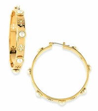 Tory Burch Pierced Pearl Hoop Earrings Pouch Logo Paper Great Gift