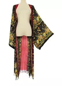 Plus size Boho Hippie Floral Kimono Fringe Cardigan Rayon Duster Bohemian Style - Picture 1 of 8