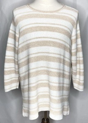 Suéter de malha Coldwater Creek plus 2XL pulôver listras neutras praia costeira - Imagem 1 de 4