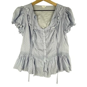 Urban Outfitters Kimchi Blue Top Womens Large Blue Purple Amerie Keyhole Peplum - Picture 1 of 16