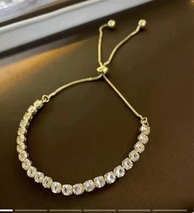 Goldtone & clear crystal Slider toggle TENNIS BRACELET - Picture 1 of 6