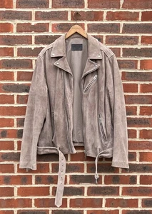 All Saints Mens RIGG Leather Jacket XXL 2XL Brown Bomber Allsaints Belted Biker - Picture 1 of 17
