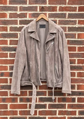 All Saints Mens RIGG Leather Jacket XXL 2XL Brown Bomber Allsaints  Belted Biker - Image 1 of 4