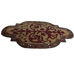 Vtg Pier 1 Imports Maroon Gold Beaded Table Runner 30x16 - Picture 1 of 6