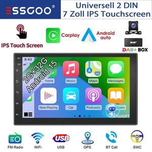 DAB+ 7" Android 15 2+32GB Apple Carplay Autoradio 2 DIN GPS NAVI WiFi FM BT KAM+ - Bild 1 von 16