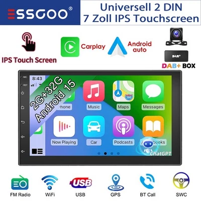 DAB+ 7" Android 15 2+32GB Apple Carplay Autoradio 2 DIN GPS NAVI WiFi FM BT KAM+ - Bild 1 von 4