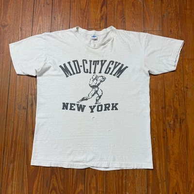 Camisa De Colección Mid City Gimnasio Ciudad de Nueva York Para Hombre Talla Grande Blanca Campeón Años 70 Foto 1 de 4