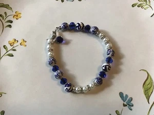 Armband mit blau-weißen Perlen im Vintage Look - Bild 1 von 2