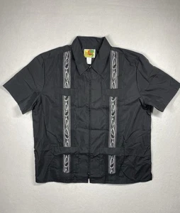 Genuine Haband Guayabera Full Zip Shirt Men’s XL Black 4 Pocket Embroidery - Picture 1 of 7