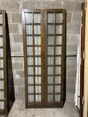 ~ PUERTAS FRANCESAS ANTIGUAS CASTAÑO 36 LITE DOBLE ENTRADA ~ 33,5 X 82,75 ~ SALVAMENTO Foto 1 de 4