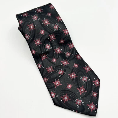 Corbata floral vintage Christian Dior Monsieur negra roja poliéster Foto 1 de 4