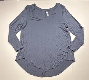 T-shirt Zenana Premium donna maniche lunghe taglia 1x blu scollo a V morbido rayon - Foto 1 di 6