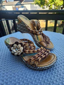 L'Artiste Women's Bellisimo Leather Open Toe Brown Floral Sandals Size 36 US 6 - Picture 1 of 18