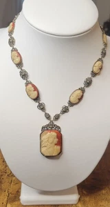 Collana cammeo cecoslovacco vintage 16" bellissimo stile vittoriano - Foto 1 di 20
