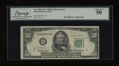 DBR 1950-B $50 FRN Chicago STAR Fr. 2109-G* Legacy AU-50 Serial G00559491* - Image 1 of 2
