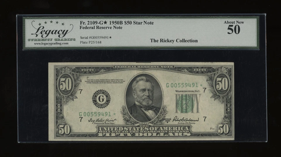 DBR 1950-B $50 FRN Chicago STAR Fr. 2109-G* Legacy AU-50 Serial G00559491* - Image 1 of 2