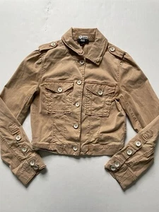 Paige Pacey Jacket Womens XS Beige Tan Cropped Button Up Stretch Lyocell Spandex - Picture 1 of 7