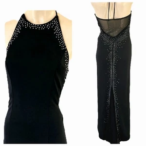 Vintage 90er Y2K Neckholder schwarz Kleid Goth Glam Mobwife Abschlussball transparente Strasssteine 9/10  - Bild 1 von 13
