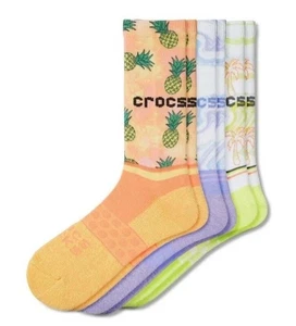 Paquete de 3 calcetines Crocs Crew talla adulta pequeña gráfico de piña tropical nuevos - Imagen 1 de 7