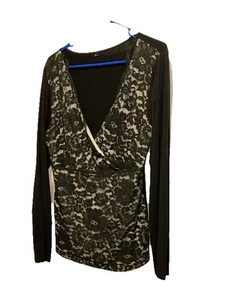 Women’s large black lacy whimsy Goth long sleeve shirt stretchy sleeves - Picture 1 of 6